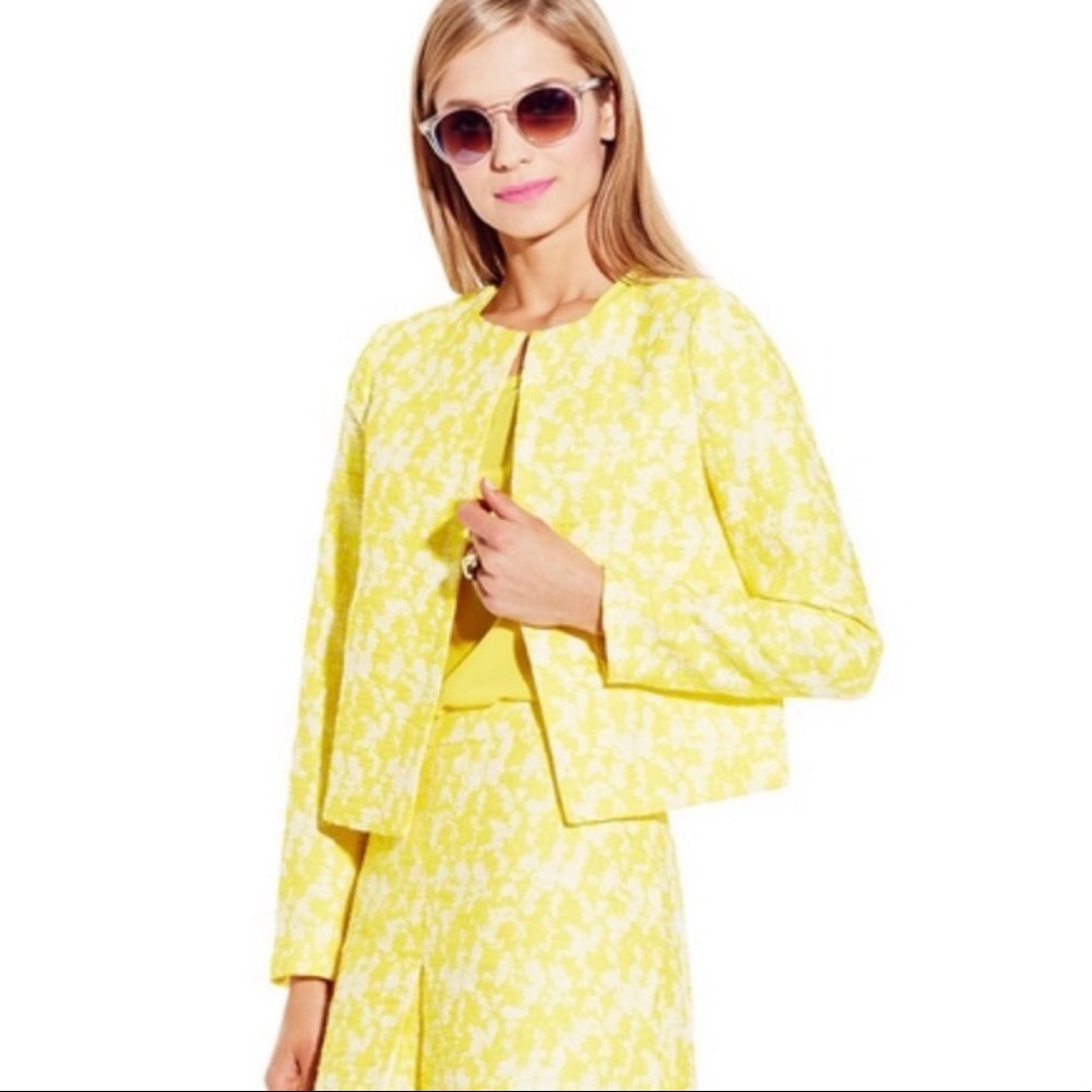 NWT Vince Camuto Yellow Jacquard Open Front Blazer